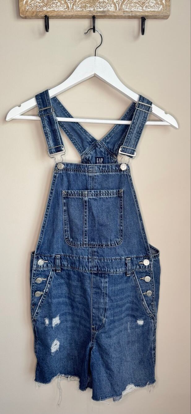 GAP Denim Distressed Shortalls sz XS